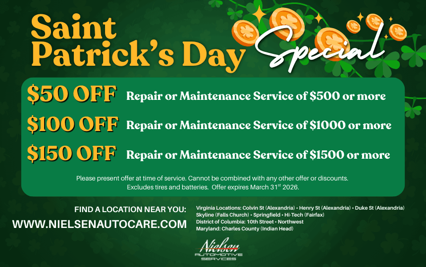 Saint Patrick's Day auto service discounts at Nielsen.